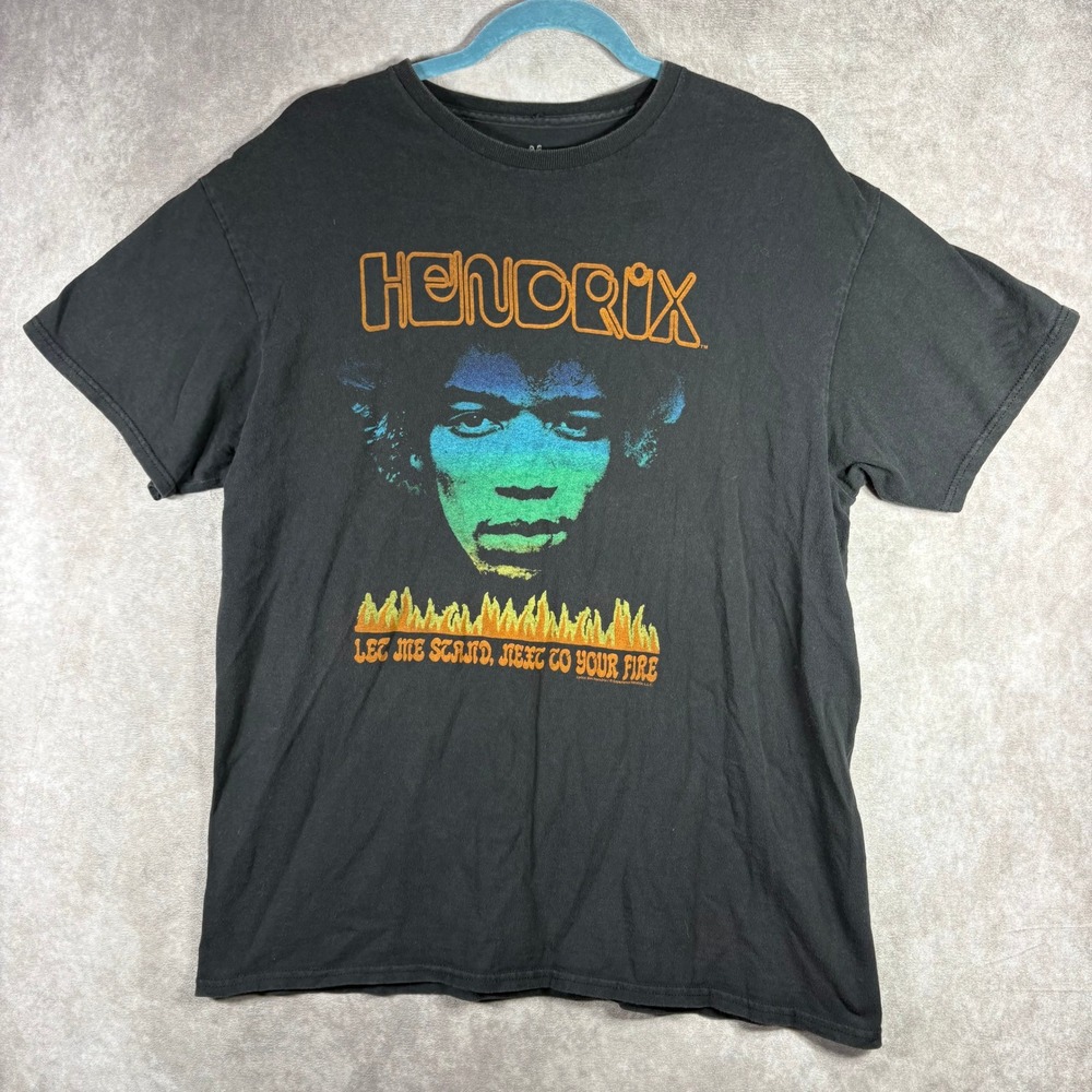 Junk Food T-Shirt Mens M Black Jimi Hendrix Fire‎ Graphic Rock Band Music Tee